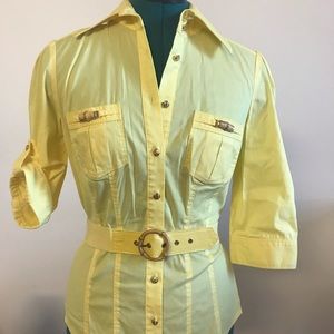 Bebe Yellow Buttoned Top with Belt